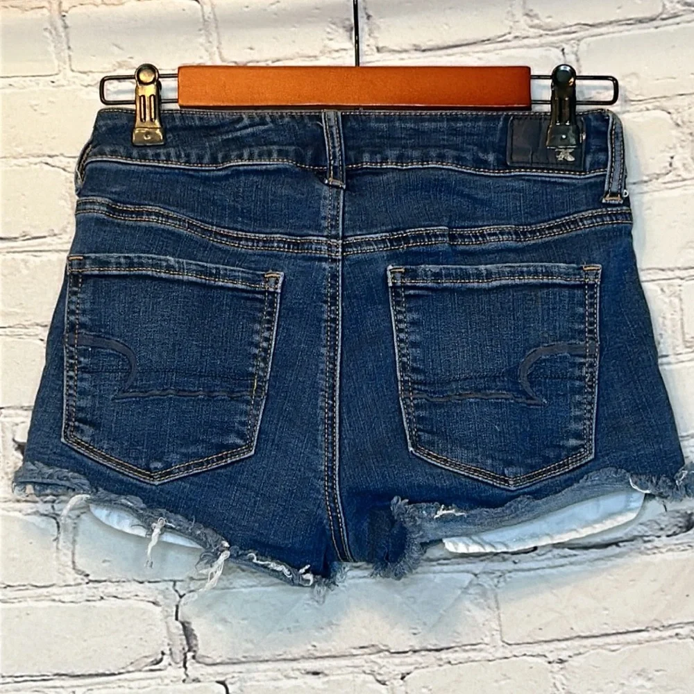 American Eagle Raw Hem Hi-Rise Shortie Blue Jean Shorts Size 4